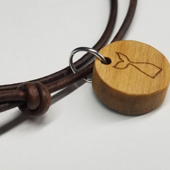 Mermaid Reversible Abalone Shell Solid Hardwood with Real Leather Cord Slip Knot - Picture 5 of 8